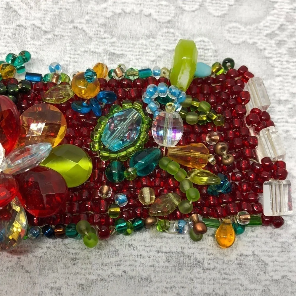 ARTISAN handmade flower glass cluster bead statement bracelet boho fairy fantasy
